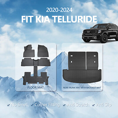 #ad For 2020 2024 Kia Telluride Floor Mats Cargo Liner with Backrest Mats Cargo Mat $59.99