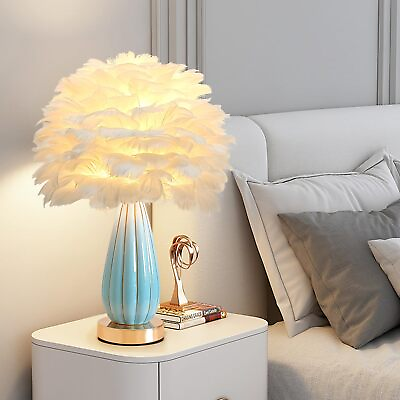 #ad ZYLEIESENBAO Feather Lamp Creative Ceramic White Feather Table Lamp North Ame... $86.35