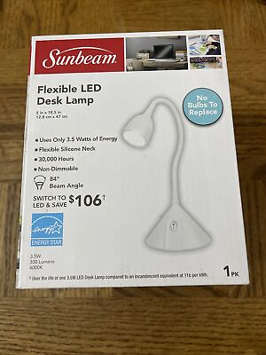 #ad Sunbeam LED Flexible Neck Desk Lamp White Sturdy Base. 3.5 Watts New In Box $17.88