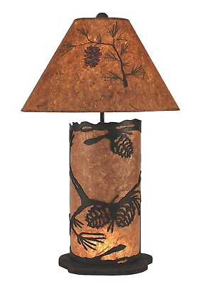 #ad Large Pine Cone Iron amp; Parchment Country Lodge NIght Light Table Lamp W Shade $262.95