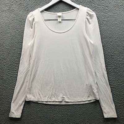 #ad Hamp;M T Shirt Women#x27;s Large L Long Sleeve Round Neck White $9.99