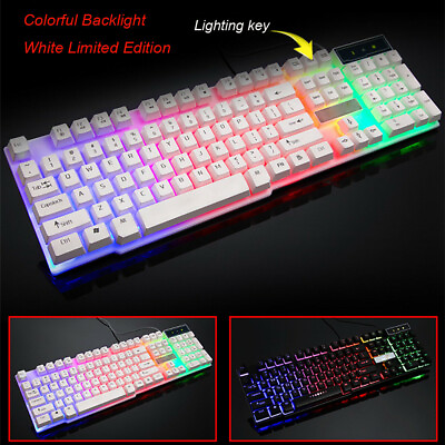 #ad Colorful Crack LED Illuminated Backlit USB Wired PC Rainbow Gaming Keyboard $29.54