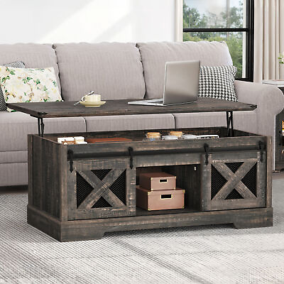 #ad Farmhouse Lift Top Coffee Table with Storage amp; Sliding Barn Door Center Table $149.99
