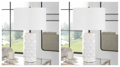 #ad PAIR HONEYCOMB MODERN WHITE CERAMIC 27quot; TABLE LAMPS UTTERMOST 30181 $370.26