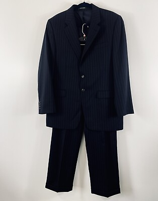 #ad Lauren Ralph Lauren 2PC Pant Suit Men’s 42L Black Pinstripes 100% Wool NWOT $120.00