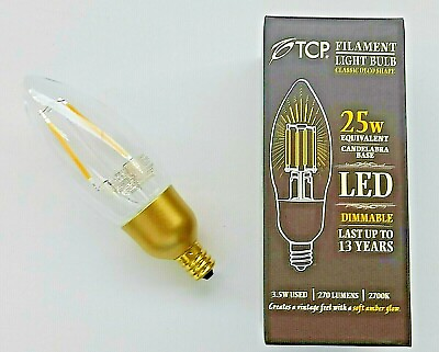 #ad TCP 25W CFL Equal 2700K Dimmable LED Filament Light Bulb 3.5W Candelabra Base $6.99