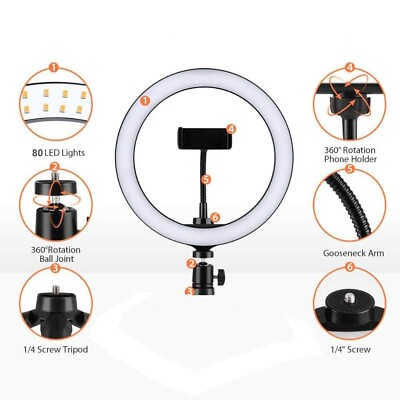#ad 10quot;LED Ring Light Stand Dimmable Bluetooth Remote Removable w Adjustable Clip US $24.99