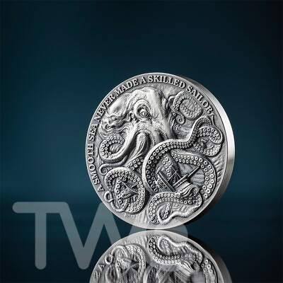 #ad Kraken Life Quotes 1oz Antique finish Silver Coin 5 Cedis Republic of Ghana 2024 $119.95