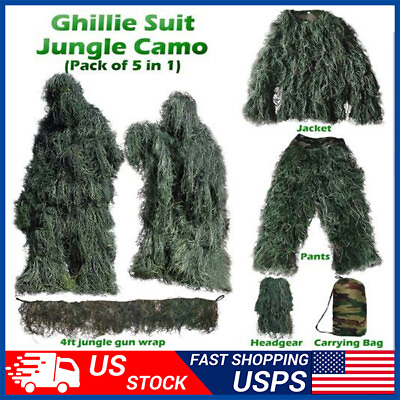 #ad Woodland Camouflage Ghillie Suit Sniper Tactical Clothes Jungle Camo Hunting Set $33.99