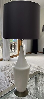#ad VTG Mid Century Modern Off White Danish Pottery Ceramic Atomic Modern Table Lamp $74.99