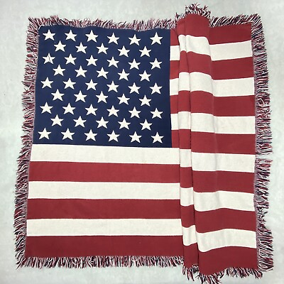 #ad Vintage American Flag Large Tapestry Blanket Woven Throw Cotton 45” X 60” $21.95