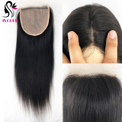 #ad 5quot;x5quot; Silk Top Lace Closure Straight Remy Human Hair Silk Base Hair Piece Black $57.85