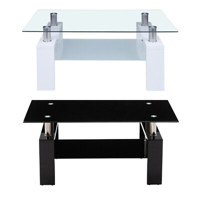 #ad Tempered Glass Coffee Table End Modern Center Table Rectangular for Living Room $71.98