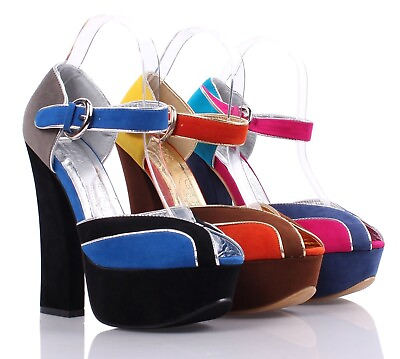 #ad Multi Color New Peep Toe Platform Ankle Strappy Womens Chunk Heels Wedge Shoes $20.99