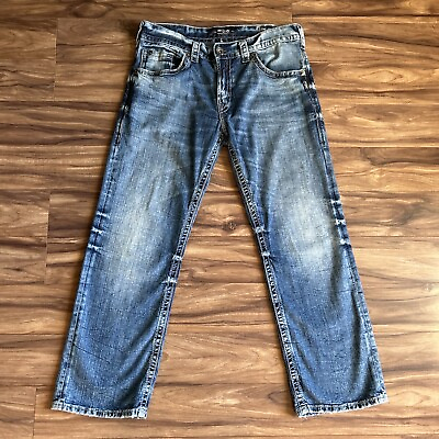 #ad Silver Jeans Mens 36x32 Blue Gordie Relaxed Straight Light Wash Distressed Denim $29.99