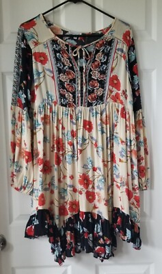 #ad PATRONS Of PEACE Ivory Floral Boho Long Sleeve Flowy Dress Women#x27;s Size Small $14.95