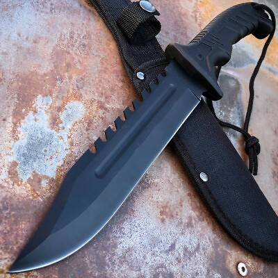 #ad 12quot; Black Hunting Outdoor Camping Fixed Blade Tactical Military Knife w Sheath $14.20