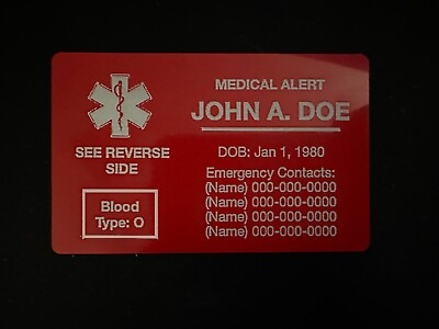 #ad 2x Metal Medical Alert Cards Wallet sized Heavy Duty Custom Personalization $11.79