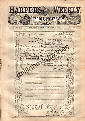 #ad 1859 Harpers Weekly October 29 Harper#x27;s Ferry Insurrection; Franklin found $130.00