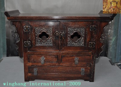 #ad Old Chinese Huanghuali Wood Carved storage box Cabinet Lockers drawer desk table $403.20