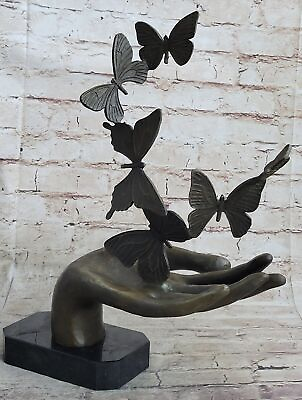#ad Western Art Deco Bronze Marble butterfly Butterflies Fly from hand Sculpture Art $234.50