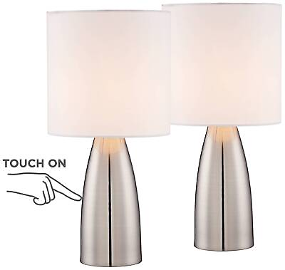 #ad Aron Modern Accent Table Lamps 14 1 2quot; High Set of 2 Silver Touch On Off Bedroom $69.98