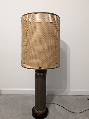 #ad Vintage Mid Century Danish Lamp W Rattan Shade 27quot; Tall Excellent Condition $195.00