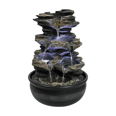 #ad 15.7inches High Rock Cascading Tabletop Fountain with LED Light for Home Office $71.99