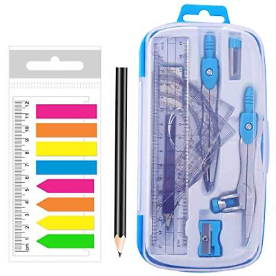 #ad Student Math Geometry Kit Compass and Protractor Set in Carry Case Blue $16.65