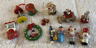 #ad Lot Of 12 Wooden Vintage Christmas Wood Ornaments Angel Snowman Santa Well $12.95