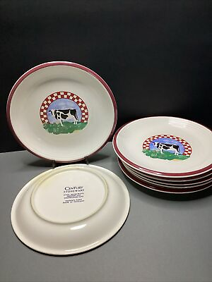 #ad VTG Century Stoneware Cow Salad Plate Fannies Farm 7pcs $29.99
