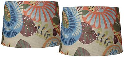 #ad Set of 2 Drum Lamp Shades Multi Color Tropic Medium 14x16x11 Spider Harp Finial $74.99