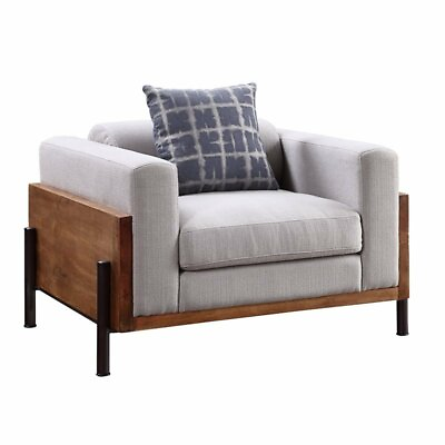 #ad Bowery Hill Contemporary Chair with 1 Pillow in Fabric and Walnut $1315.34