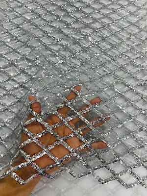 #ad Diamond Net Sequins Fabric Silver Geometric Diamond Design Fabric By Yard $24.36