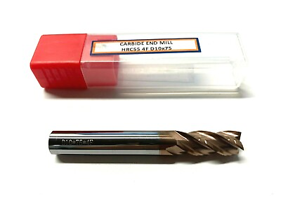 #ad 10mm TUNGSTEN CARBIDE END MILL 75mm OAL HRC55 TiN COATING 4 FLUTE OHIO NEW $13.95