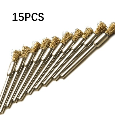 #ad 15 Pcs Brass Wire Brush Polising Pencil Wheels 5mm Diameter Power Rotary Tools C $12.14