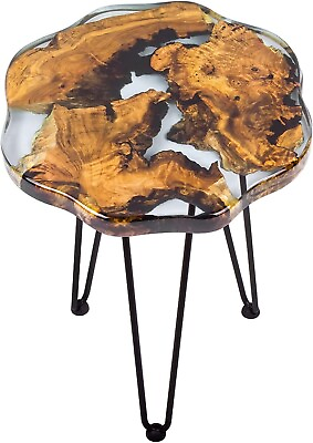 #ad Crystal Clear Epoxy Resin Natural Edge Wood end Table Wood Resin Side Table $297.00