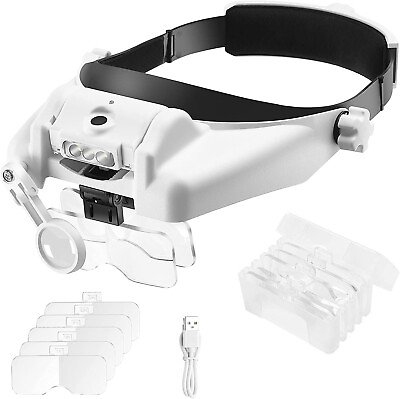 #ad Elikliv Headband Lighted Magnifying Glass 6 Lens Magnifier Jewelry Repair Tool $30.89