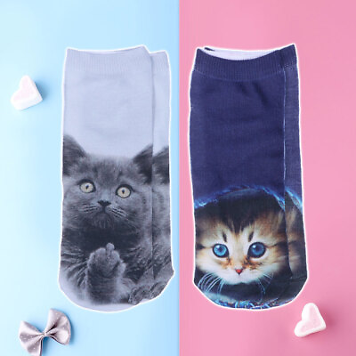 #ad 2 Pairs Cute Adorable 3D Printing Cat Low Cut Ankle Socks Gift for Thanksgiving $7.76