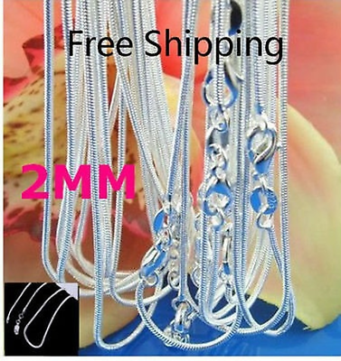 #ad 5pcs Fashion Silver 925 2MM Snake Chain Necklace for EUR Bead Pendant jewelry $4.30