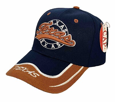 #ad Texas Logo Ball Cap Embroidered Adjustable Blue Burnt Orange Hook amp; Loop Strap $14.92