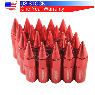 #ad 20PCS Red Cap Spiked Extended Tuner Aluminum Wheels Rims 60mm Lug Nuts M12X1.5 $30.99