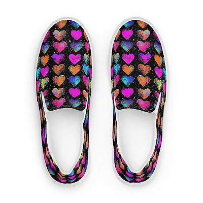 #ad Neon Hearts Retro Women’s slip on canvas shoes $63.99