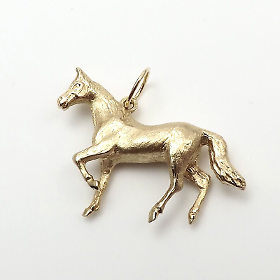 #ad 14k Gold Equestrian Horse Trotting Charm Pendant Heavy Solid Vintage 10gr $807.50