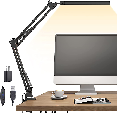 #ad LED Desk Lamp Swing Arm Desk Light with Clamp 3 Lighting 10 Brightness Eye Car $35.13