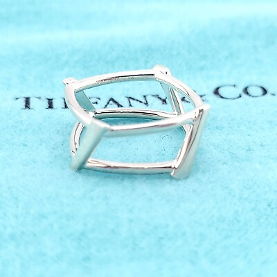 #ad Tiffany amp; Co Sterling Silver Frank Gehry Open Torque Square Ring Size 5 $200.00