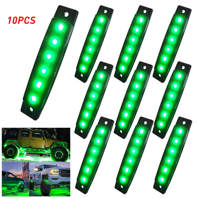 #ad 10x Green LED Rock Strip Side Lights Wheel Well Lamps Smoked Underglow 12V Parts $11.39