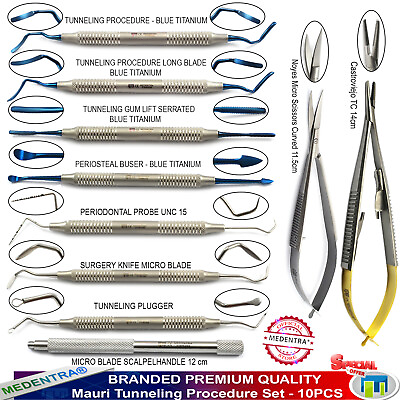 #ad MEDENTRA® Mauri Gum Tunneling Periodontal Instrument Needle Holder Scissors 10Pc $101.78