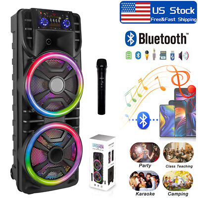 #ad Portable Bluetooth Speaker Dual 12quot; Karaoke Heavy Bass Sound System W Mic FM TWS $129.98