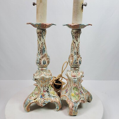 #ad Vintage Mid Century Regency Ceramic Lamp Pair Original Wiring 16 Inch Tall $49.50
